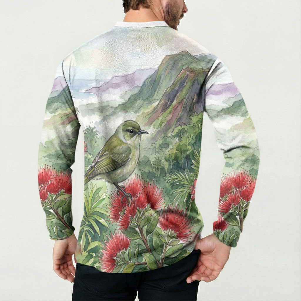 Aloha Hawaii Creeper Ohia Lehua Watercolor Button Sweatshirt