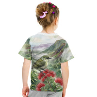Aloha Hawaii Creeper Ohia Lehua Watercolor Kid T Shirt LT14 - Polynesian Pride