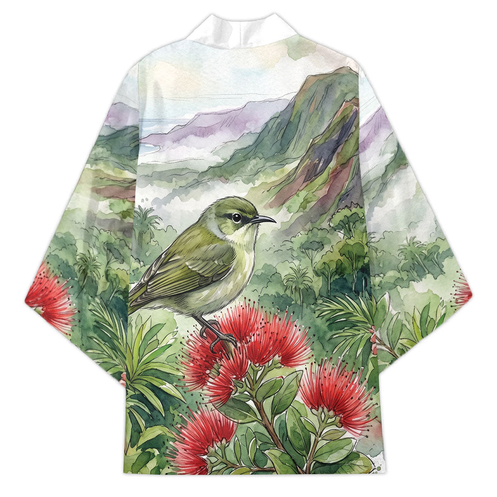 Aloha Hawaii Creeper Ohia Lehua Watercolor Kimono LT14 - Polynesian Pride