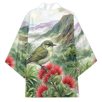 Aloha Hawaii Creeper Ohia Lehua Watercolor Kimono LT14 - Polynesian Pride