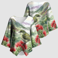 Aloha Hawaii Creeper Ohia Lehua Watercolor Kimono Sleeve Blouse LT14 - Polynesian Pride