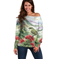 Aloha Hawaii Creeper Ohia Lehua Watercolor Off Shoulder Sweater LT14 Women Watercolor - Polynesian Pride