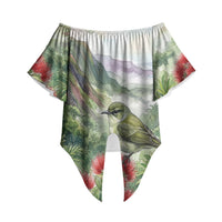 Aloha Hawaii Creeper Ohia Lehua Watercolor Off Shoulder Wrap Waist Top LT14 - Polynesian Pride