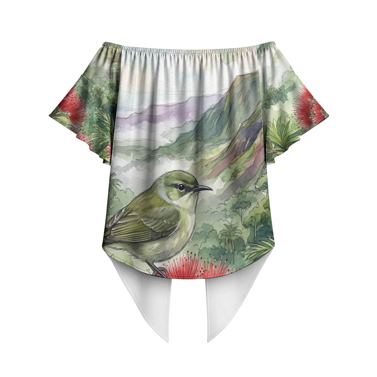 Aloha Hawaii Creeper Ohia Lehua Watercolor Off Shoulder Wrap Waist Top LT14 - Polynesian Pride