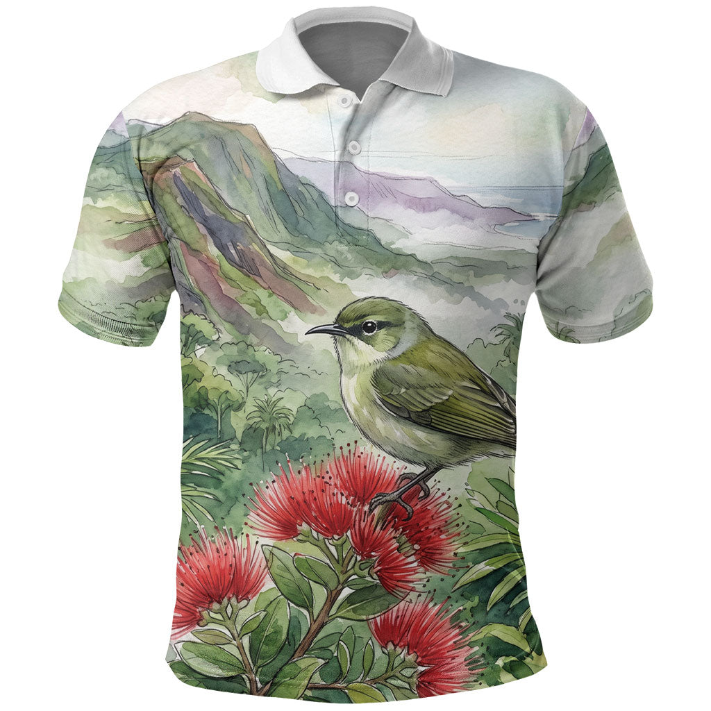 Aloha Hawaii Creeper Ohia Lehua Watercolor Polo Shirt LT14 Watercolor - Polynesian Pride