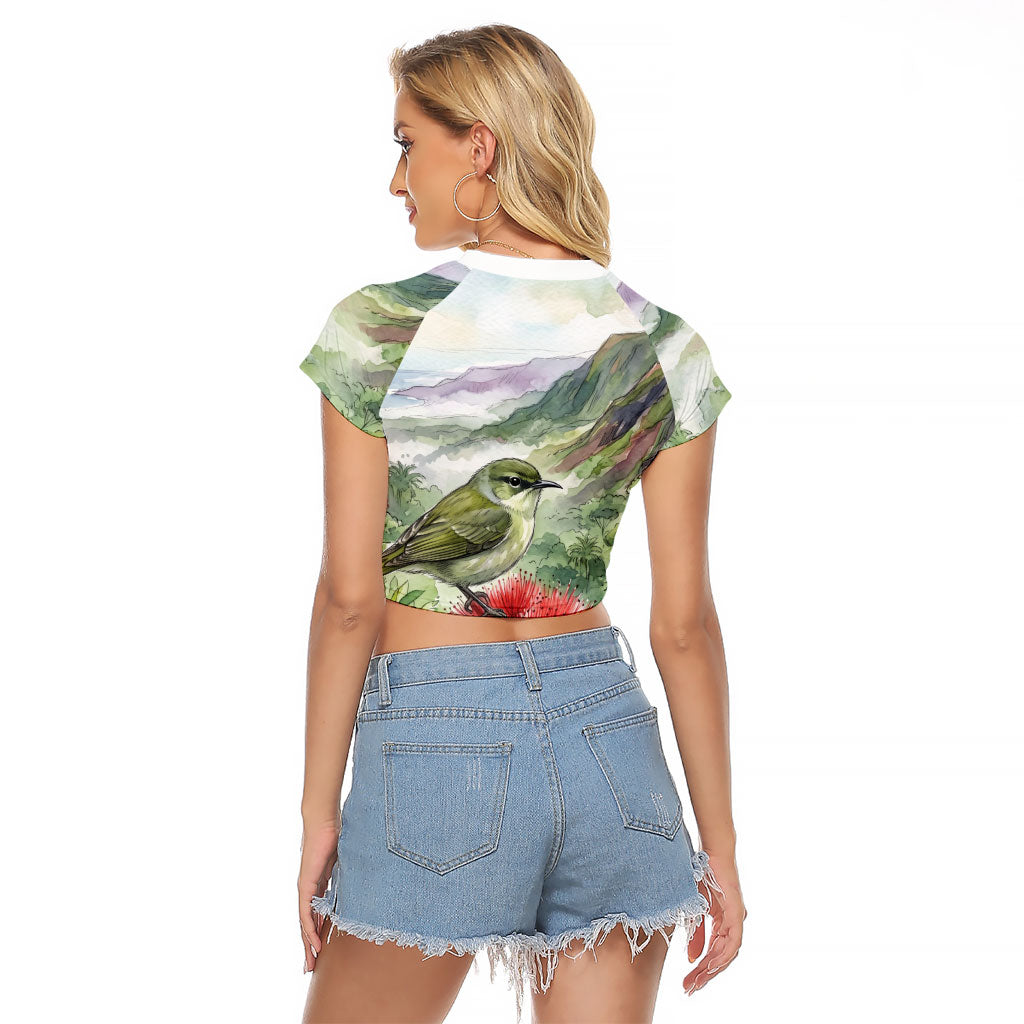Aloha Hawaii Creeper Ohia Lehua Watercolor Raglan Cropped T Shirt LT14 - Polynesian Pride