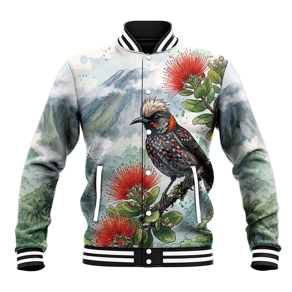 Aloha Hawaii Akohekohe Ohia Lehua Watercolor Baseball Jacket