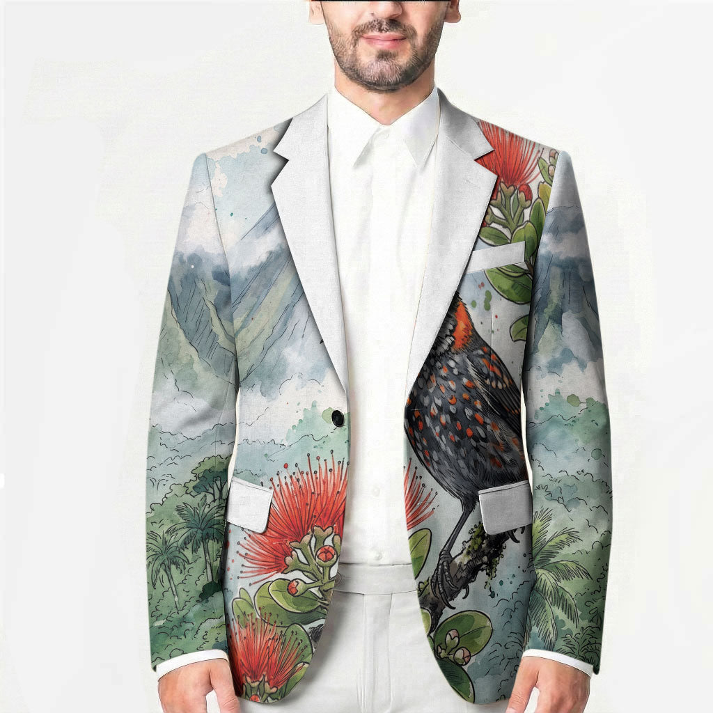 Aloha Hawaii Akohekohe Ohia Lehua Watercolor Blazer