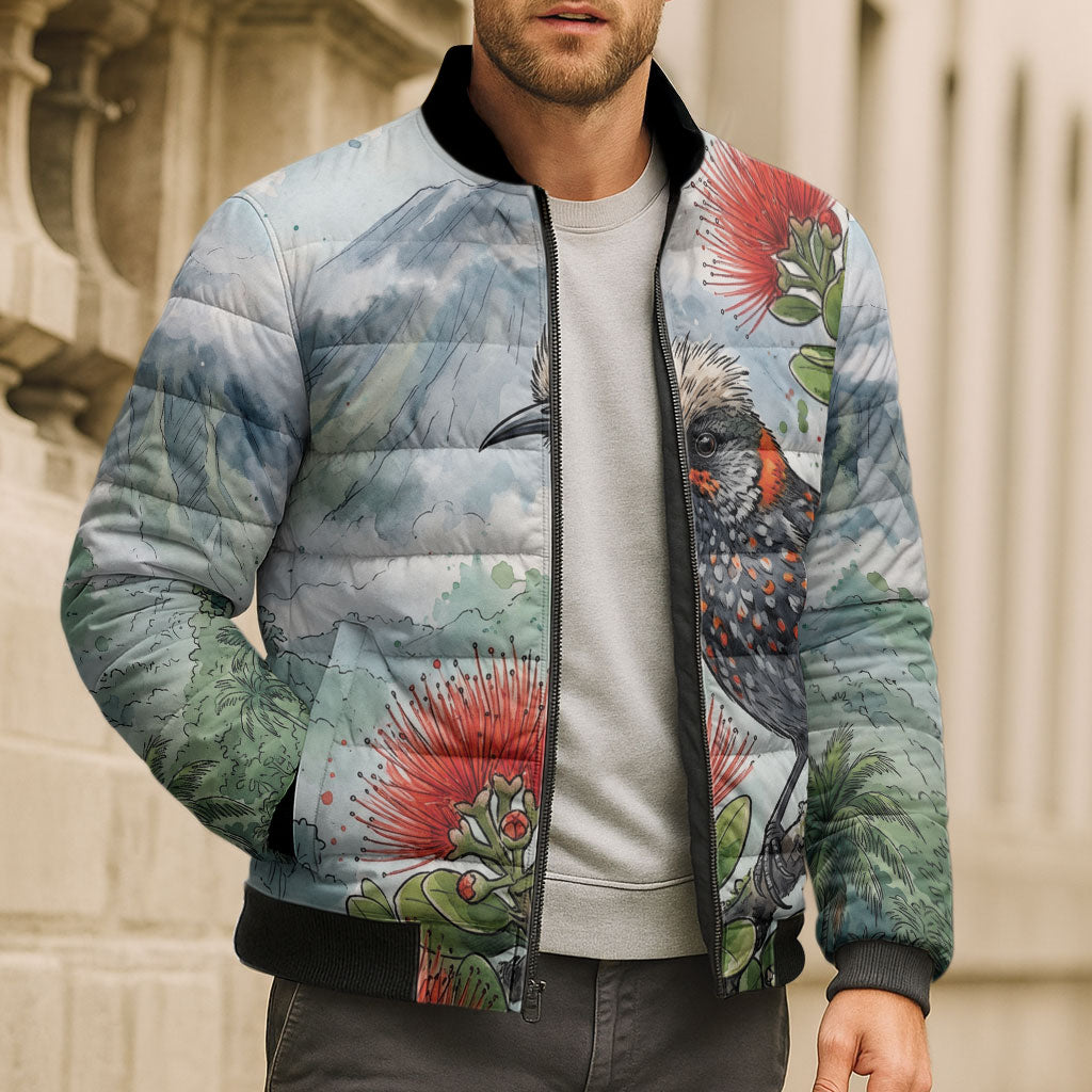 Aloha Hawaii Akohekohe Ohia Lehua Watercolor Bomber Puffer Jacket LT14 - Polynesian Pride