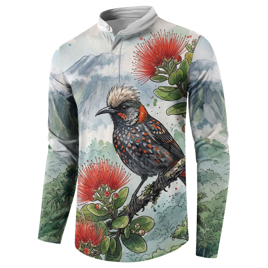 Aloha Hawaii Akohekohe Ohia Lehua Watercolor Button Sweatshirt LT14 - Polynesian Pride