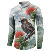 Aloha Hawaii Akohekohe Ohia Lehua Watercolor Button Sweatshirt LT14 - Polynesian Pride