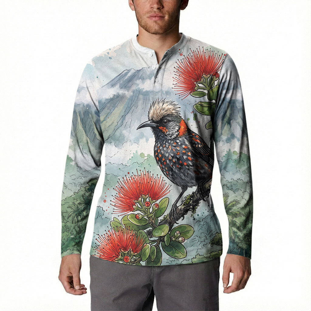 Aloha Hawaii Akohekohe Ohia Lehua Watercolor Button Sweatshirt LT14 - Polynesian Pride