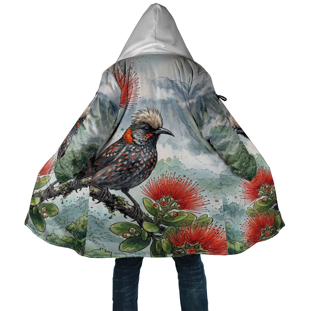 Aloha Hawaii Akohekohe Ohia Lehua Watercolor Cloak