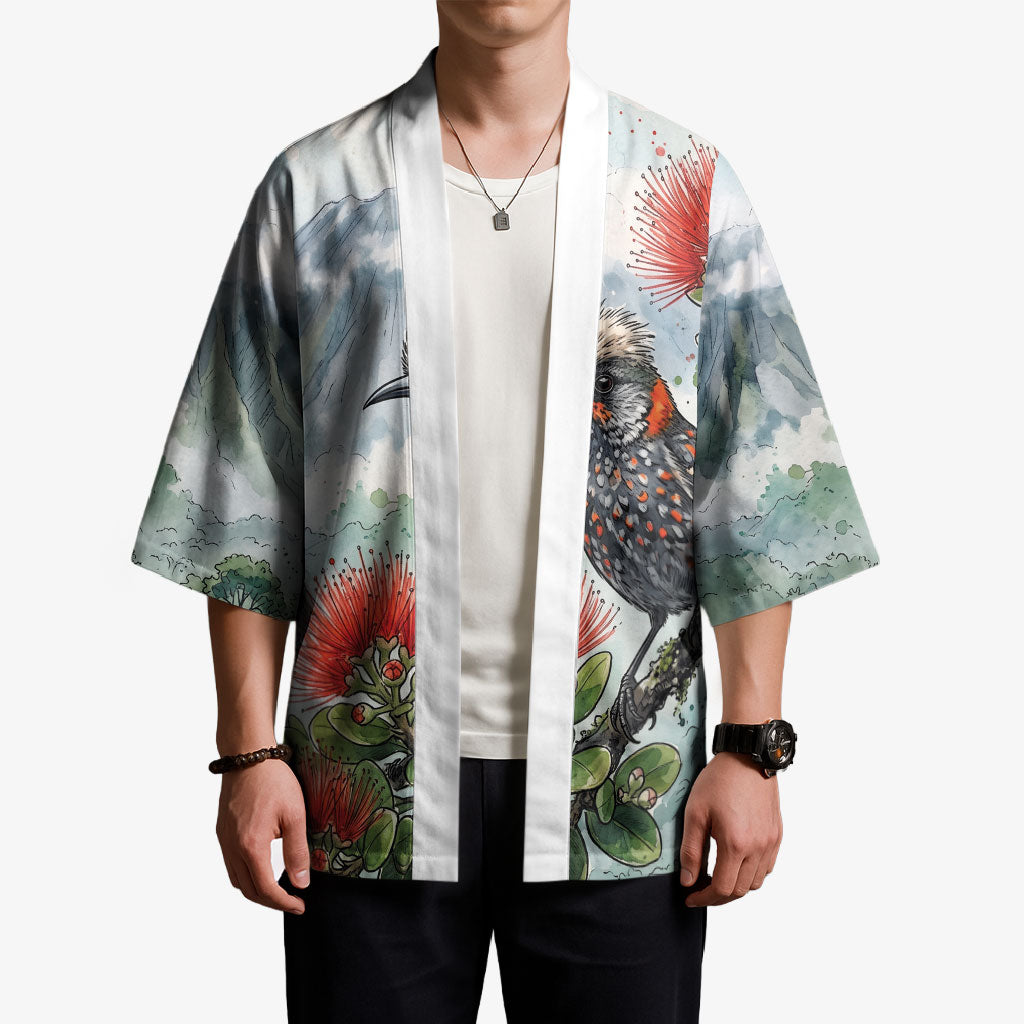 Aloha Hawaii Akohekohe Ohia Lehua Watercolor Kimono LT14 - Polynesian Pride