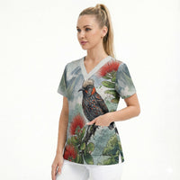 Aloha Hawaii Akohekohe Ohia Lehua Watercolor Scrub Top LT14 - Polynesian Pride