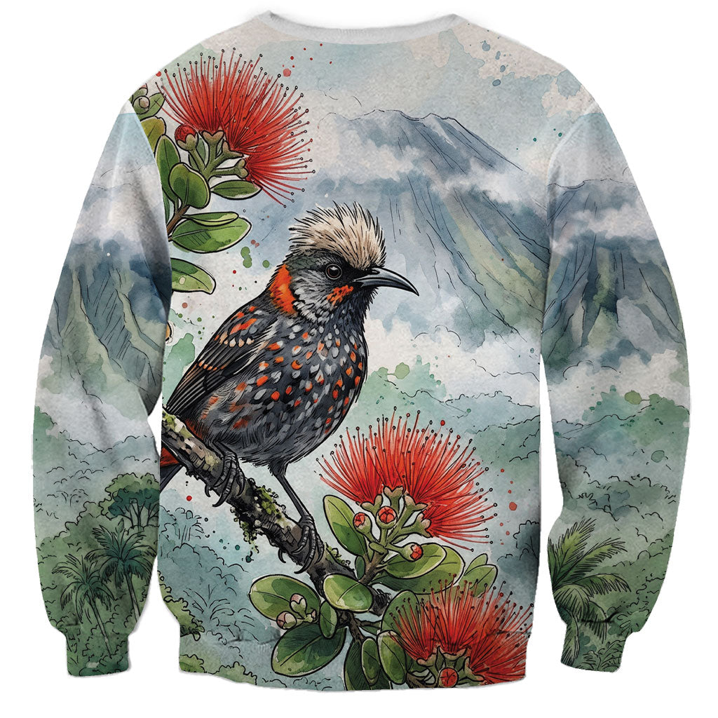 Aloha Hawaii Akohekohe Ohia Lehua Watercolor Sweatshirt