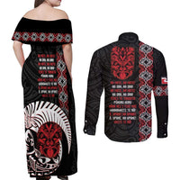 Aotearoa Toitu Te Tiriti Couples Matching Off Shoulder Maxi Dress and Long Sleeve Button Shirt Honour The Treaty Maori Haka