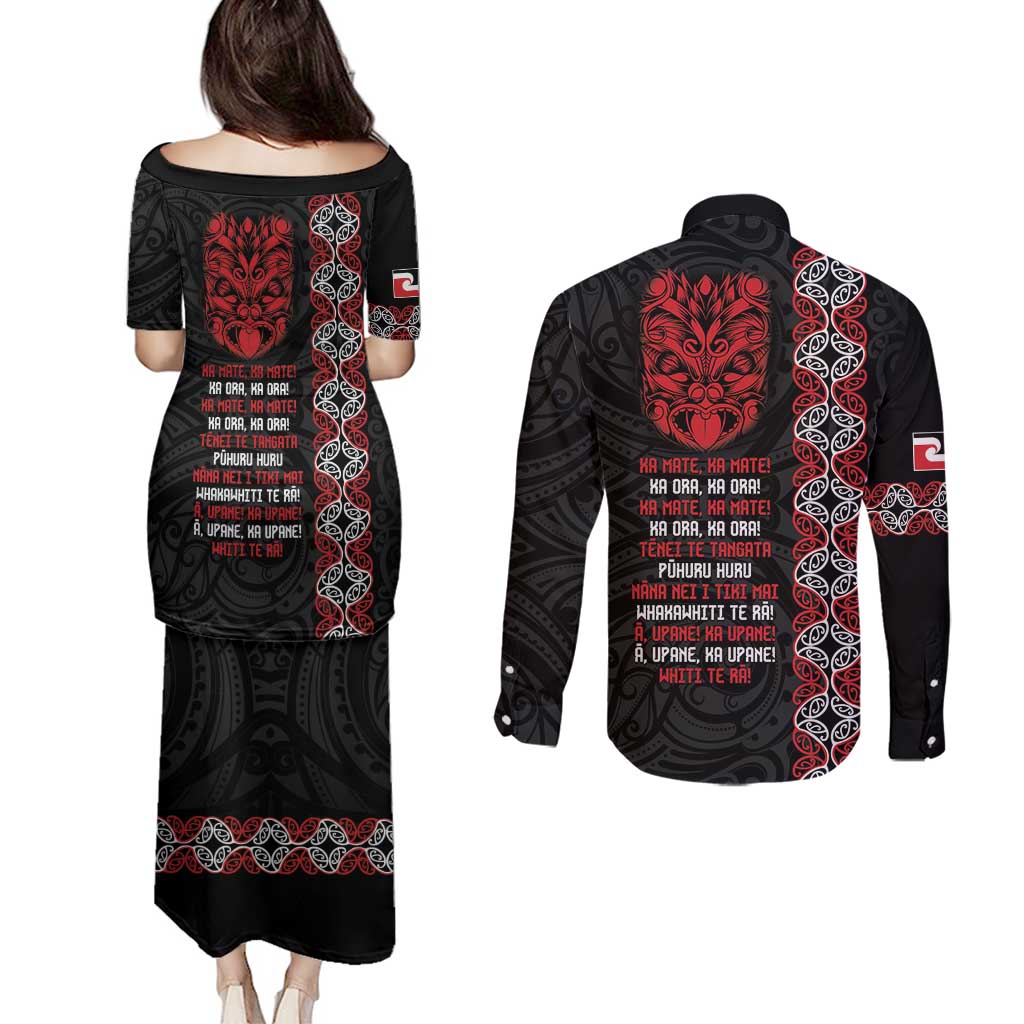 Aotearoa Toitu Te Tiriti Couples Matching Puletasi and Long Sleeve Button Shirt Honour The Treaty Maori Haka
