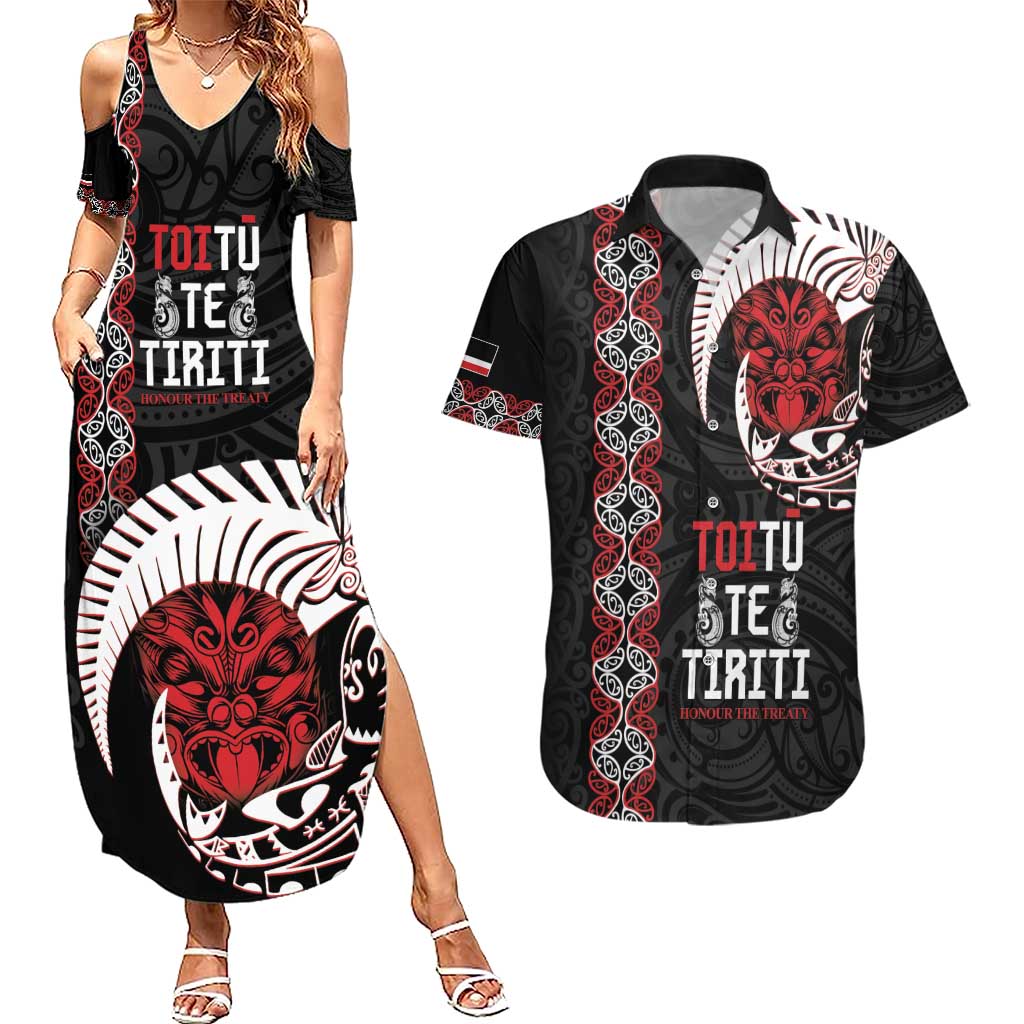 Aotearoa Toitu Te Tiriti Couples Matching Summer Maxi Dress and Hawaiian Shirt Honour The Treaty Maori Haka