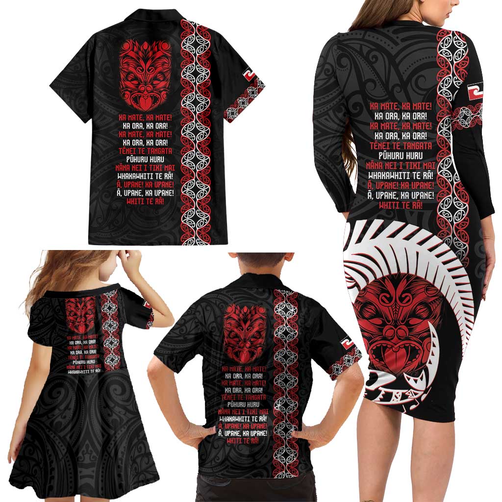Aotearoa Toitu Te Tiriti Family Matching Long Sleeve Bodycon Dress and Hawaiian Shirt Honour The Treaty Maori Haka LT14 - Polynesian Pride