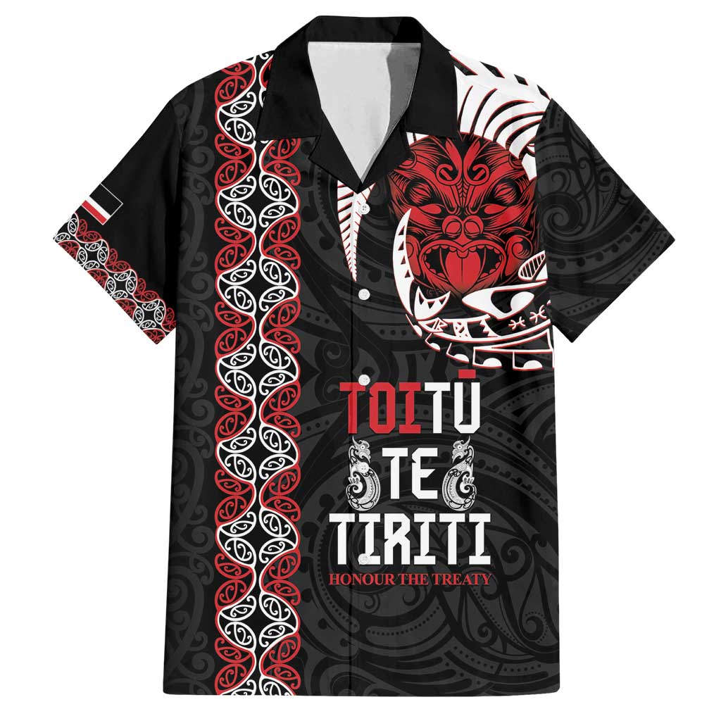 Aotearoa Toitu Te Tiriti Family Matching Long Sleeve Bodycon Dress and Hawaiian Shirt Honour The Treaty Maori Haka LT14 Dad's Shirt - Short Sleeve Black - Polynesian Pride