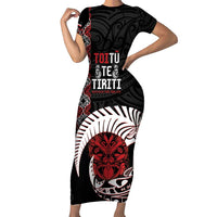Aotearoa Toitu Te Tiriti Family Matching Short Sleeve Bodycon Dress and Hawaiian Shirt Honour The Treaty Maori Haka LT14 Mom's Dress Black - Polynesian Pride