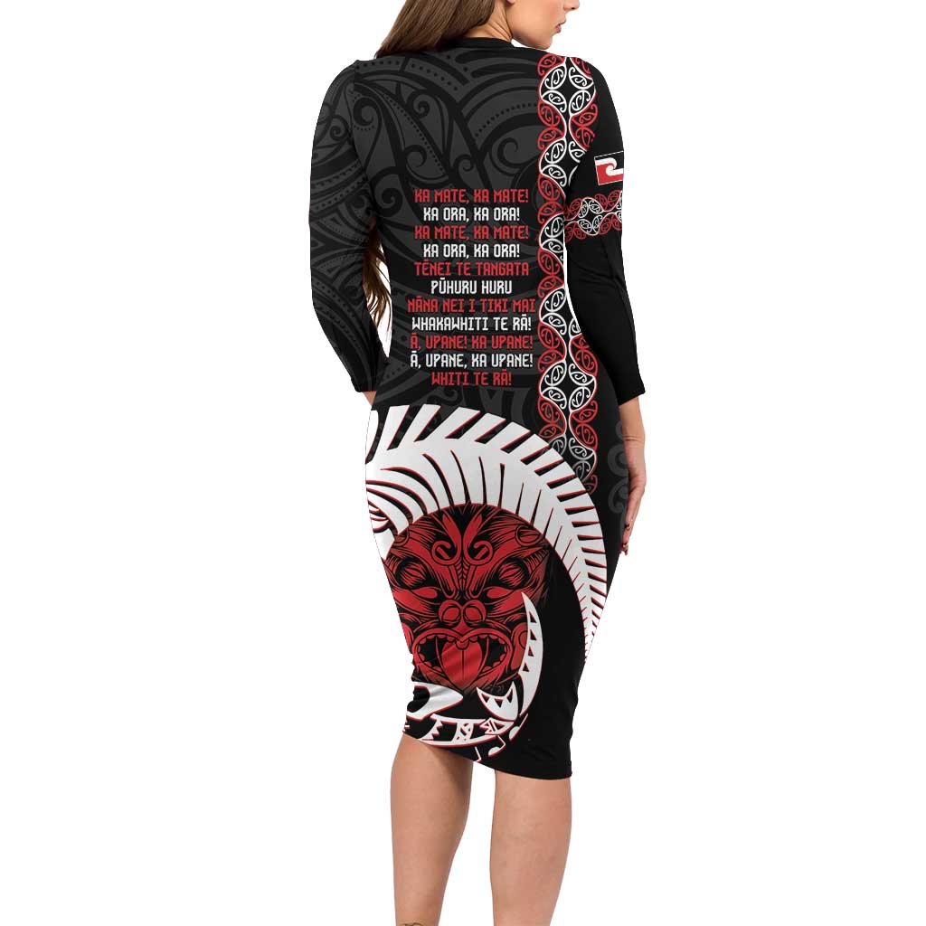 Aotearoa Toitu Te Tiriti Long Sleeve Bodycon Dress Honour The Treaty Maori Haka LT14 - Polynesian Pride