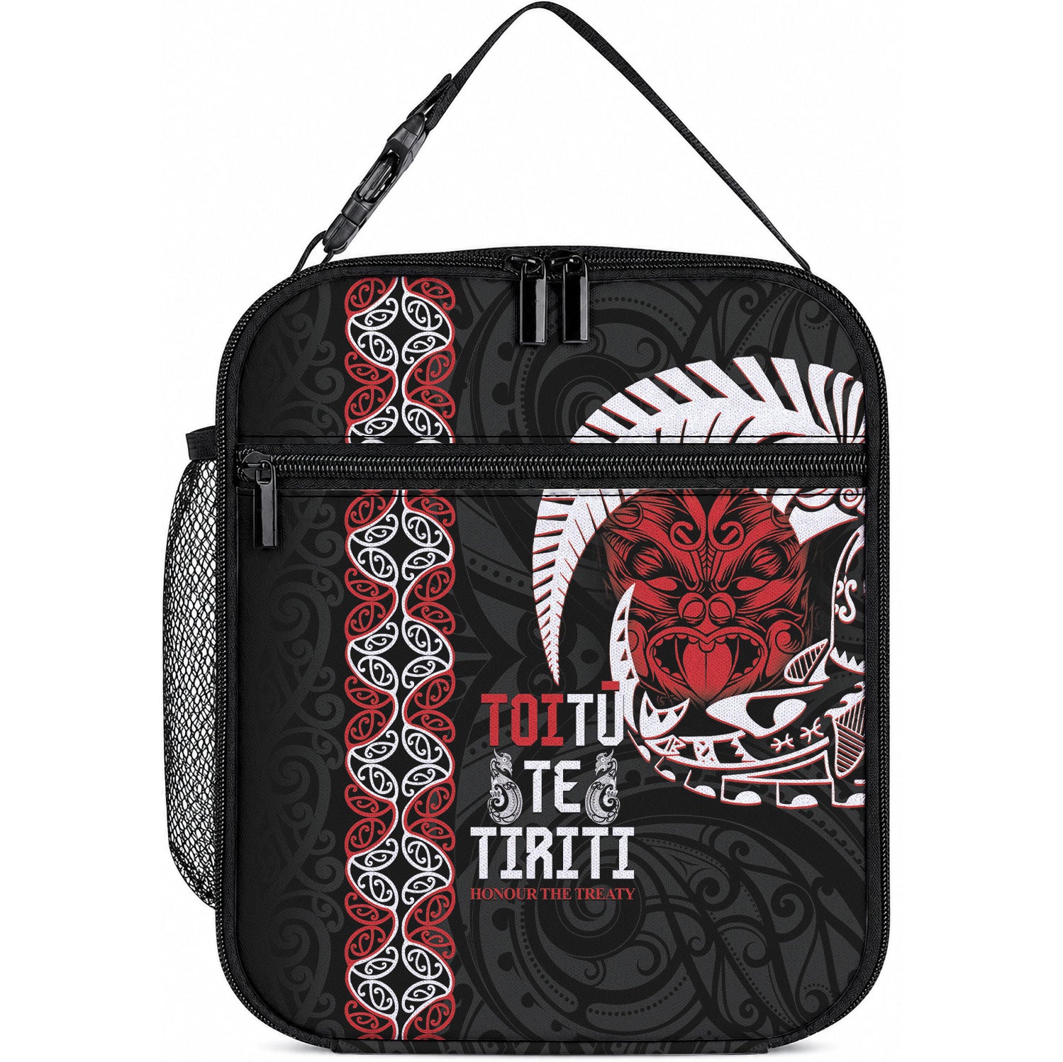 Aotearoa Toitu Te Tiriti Lunch Bag Honour The Treaty Maori Haka LT14 10.2 × 8.3 × 4.3 inch Black - Polynesian Pride