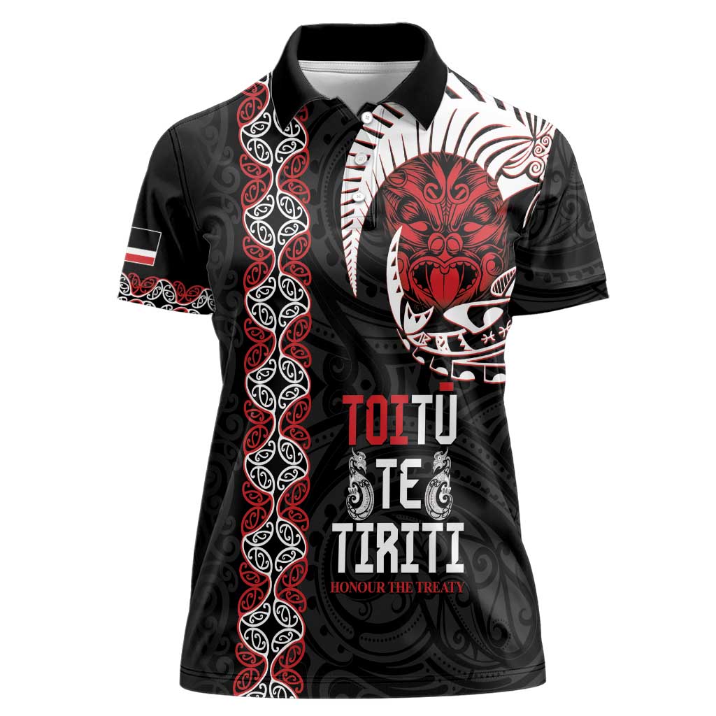 Aotearoa Toitu Te Tiriti Women Polo Shirt Honour The Treaty Maori Haka