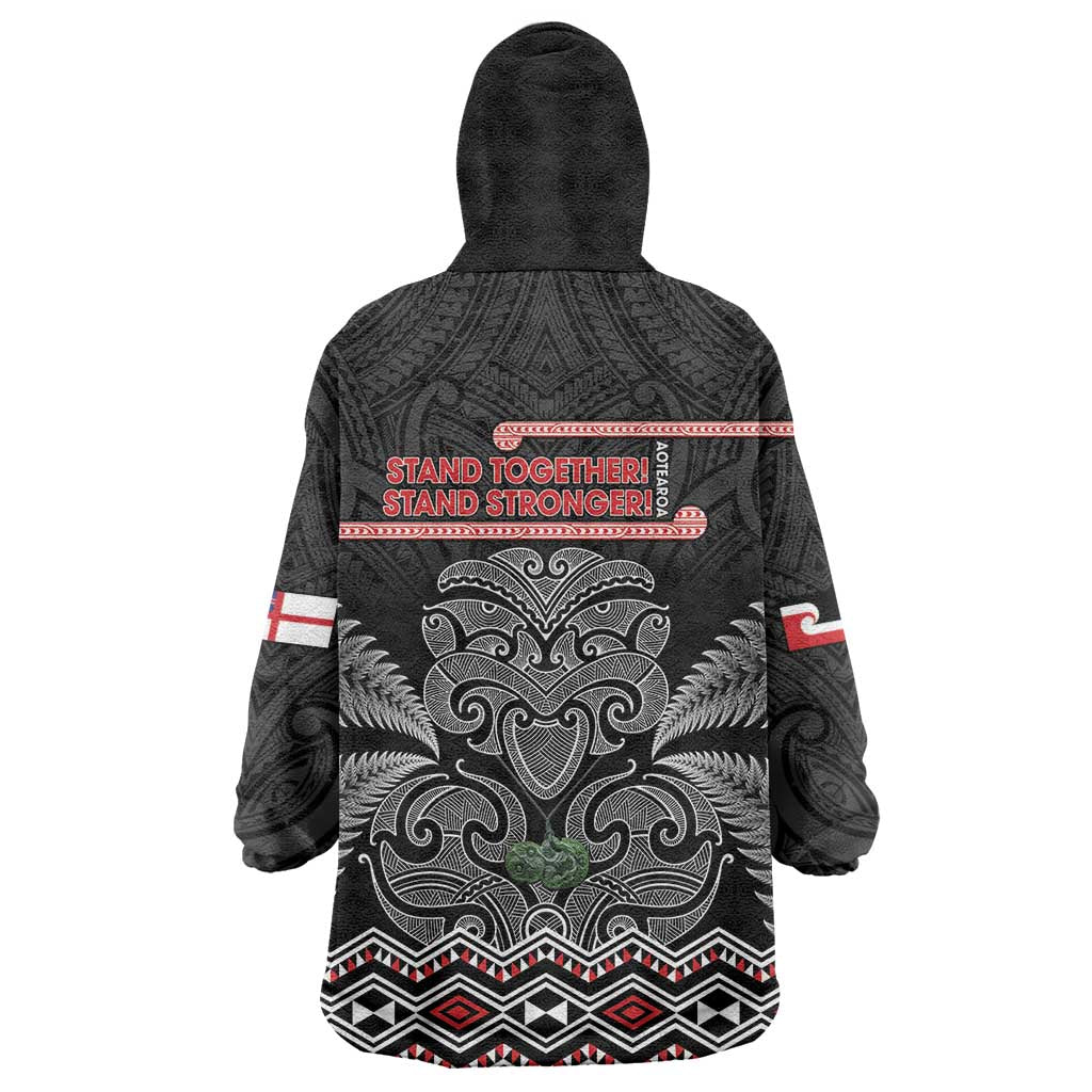 Aotearoa Toitu Te Tiriti Wearable Blanket Hoodie Stand Together! Stand Stronger! - NZ Tiki