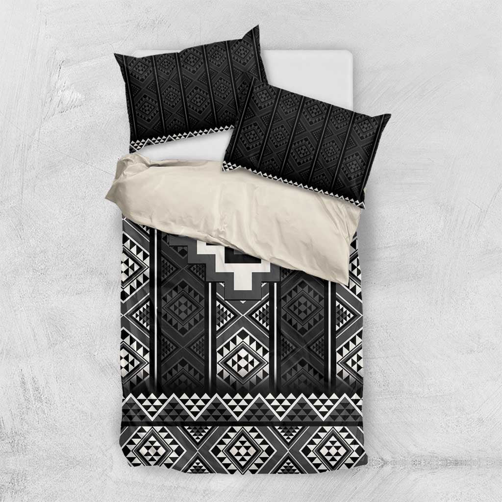 Black Taniko Aotearoa Bedding Set Niho Taniwha Mix Poutama LT14 US Twin 172cm x 218cm Black - Polynesian Pride