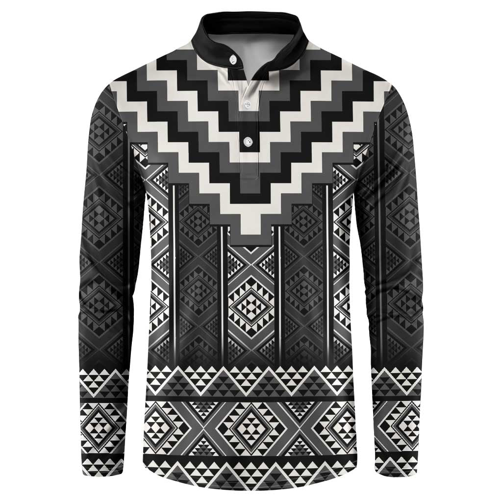 Black Taniko Aotearoa Button Sweatshirt Niho Taniwha Mix Poutama LT14