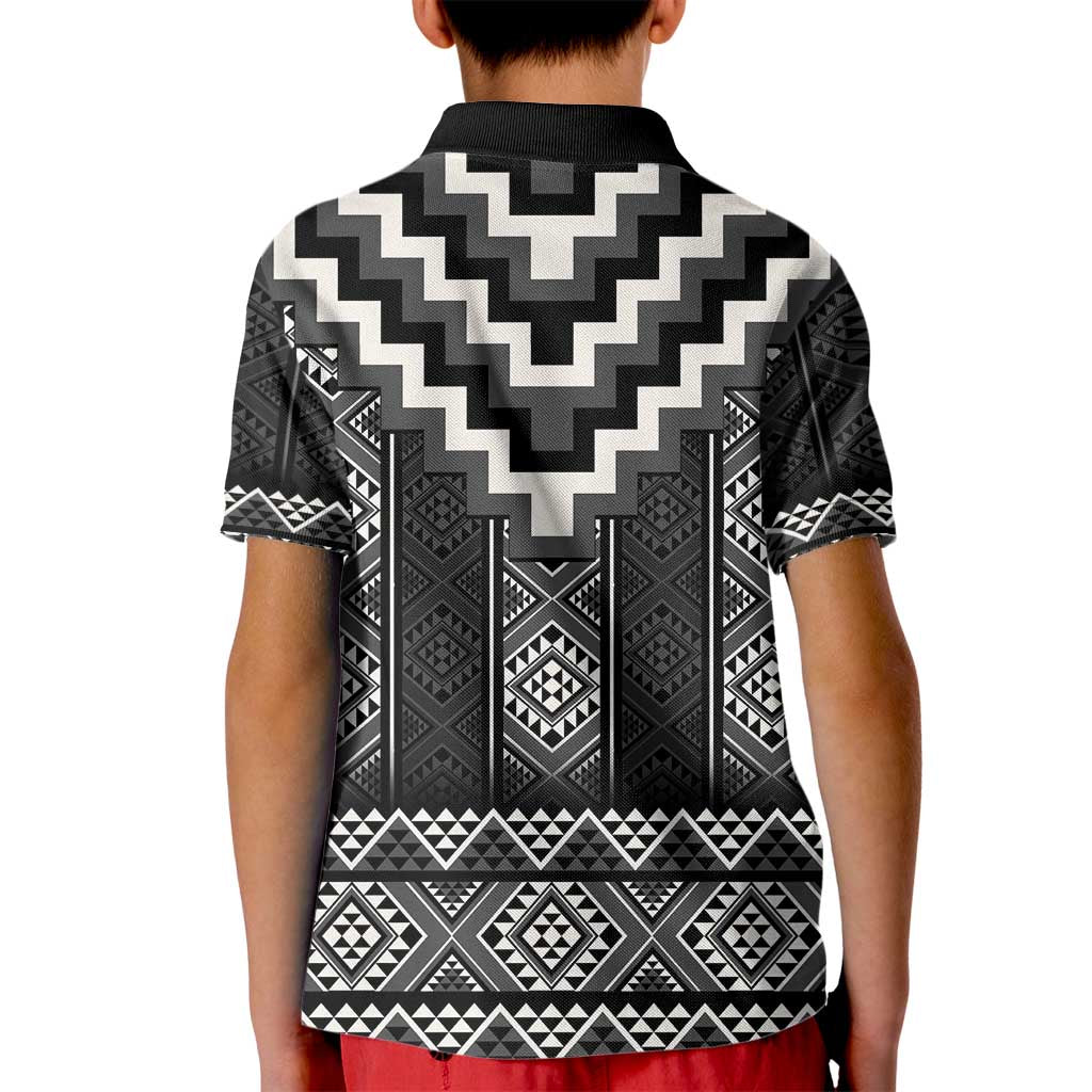 Black Taniko Aotearoa Kid Polo Shirt Niho Taniwha Mix Poutama LT14