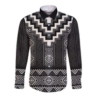 Black Taniko Aotearoa Long Sleeve Button Shirt Niho Taniwha Mix Poutama LT14