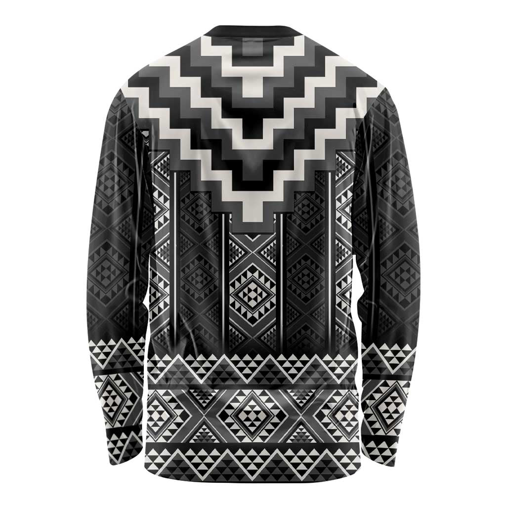 Black Taniko Aotearoa Long Sleeve Shirt Niho Taniwha Mix Poutama LT14