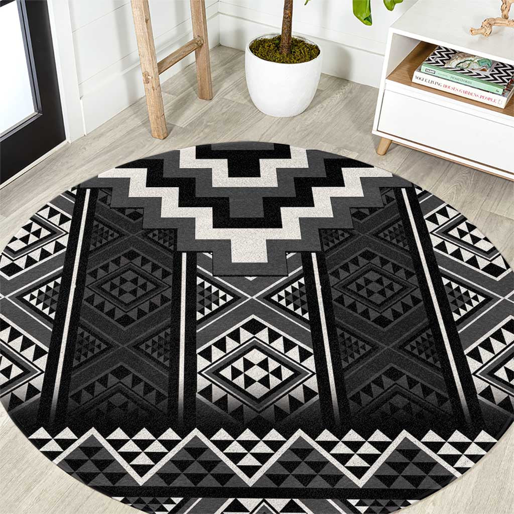 Black Taniko Aotearoa Round Carpet Niho Taniwha Mix Poutama LT14