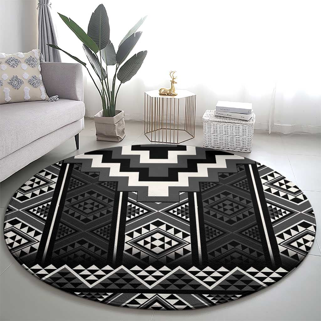 Black Taniko Aotearoa Round Carpet Niho Taniwha Mix Poutama LT14