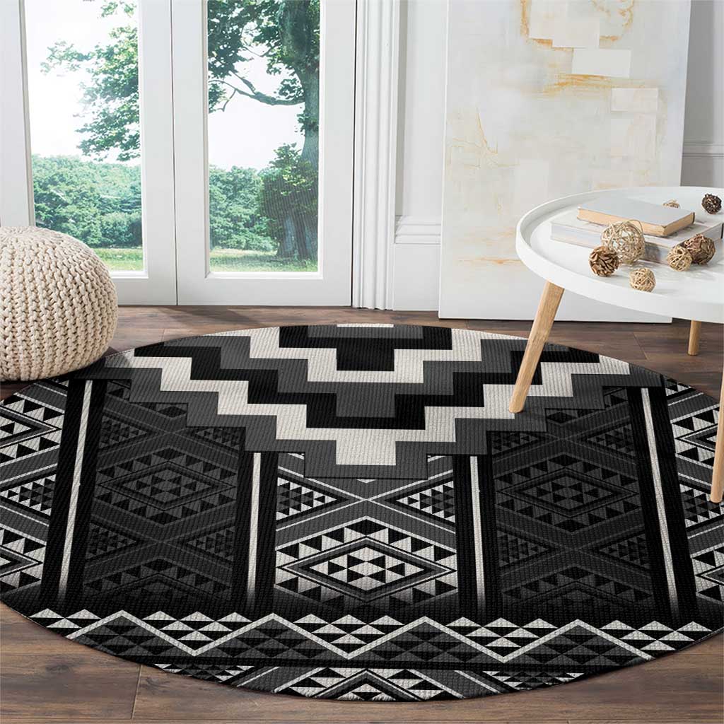 Black Taniko Aotearoa Round Carpet Niho Taniwha Mix Poutama LT14