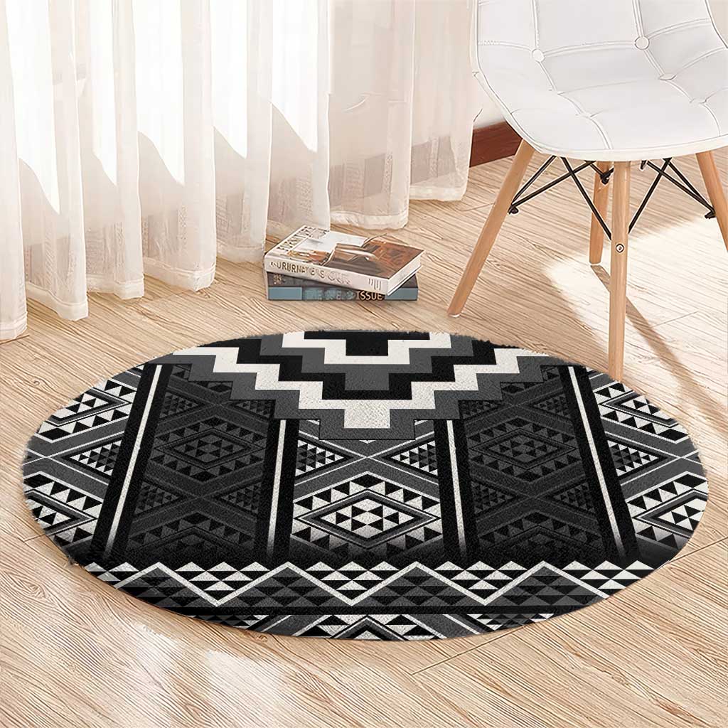 Black Taniko Aotearoa Round Carpet Niho Taniwha Mix Poutama LT14