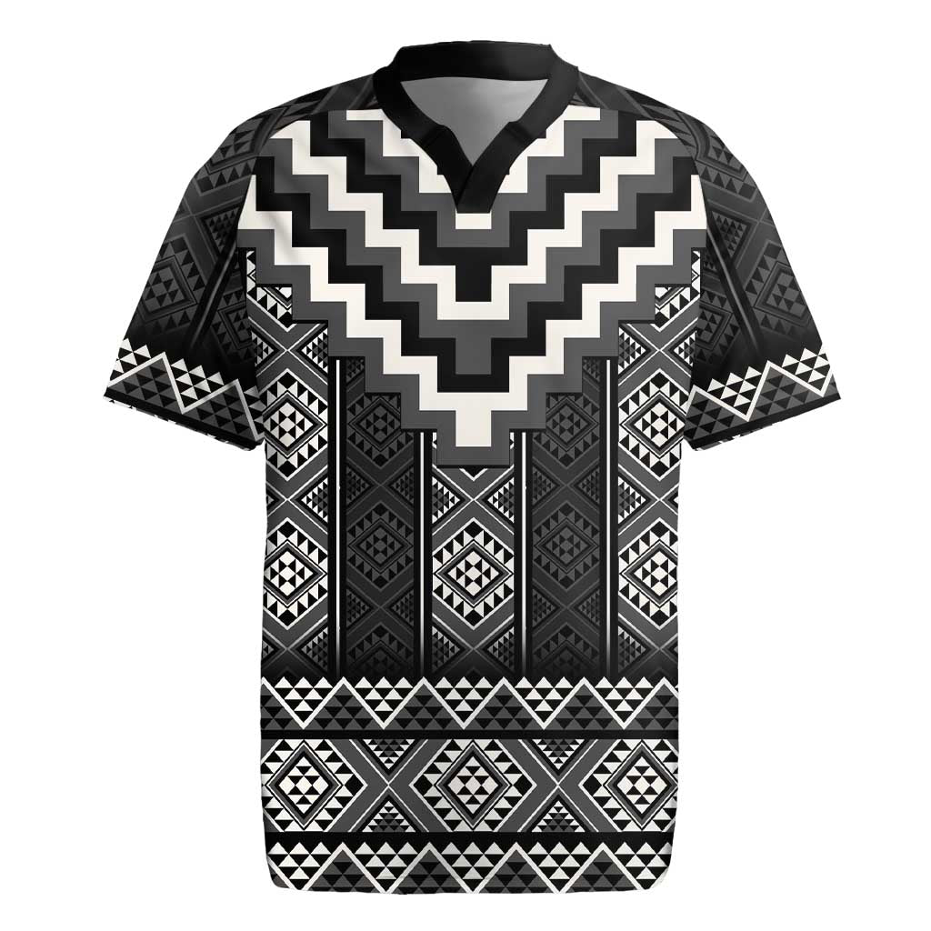 Black Taniko Aotearoa Rugby Jersey Niho Taniwha Mix Poutama LT14