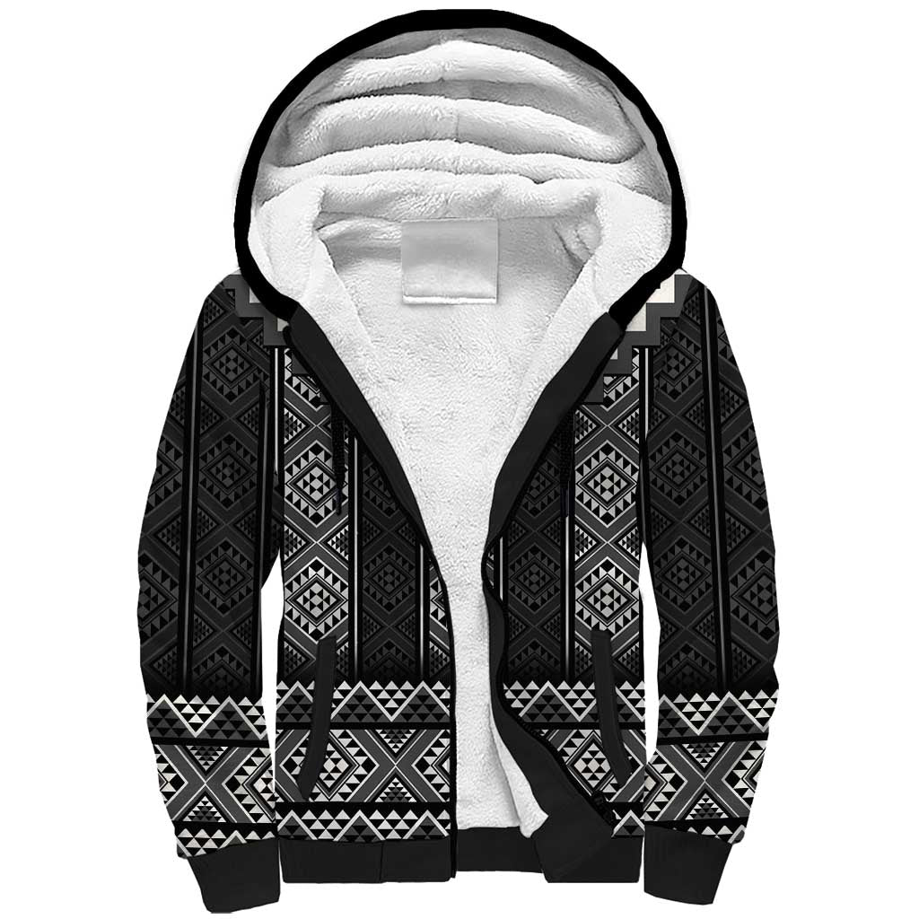 Black Taniko Aotearoa Sherpa Hoodie Niho Taniwha Mix Poutama LT14