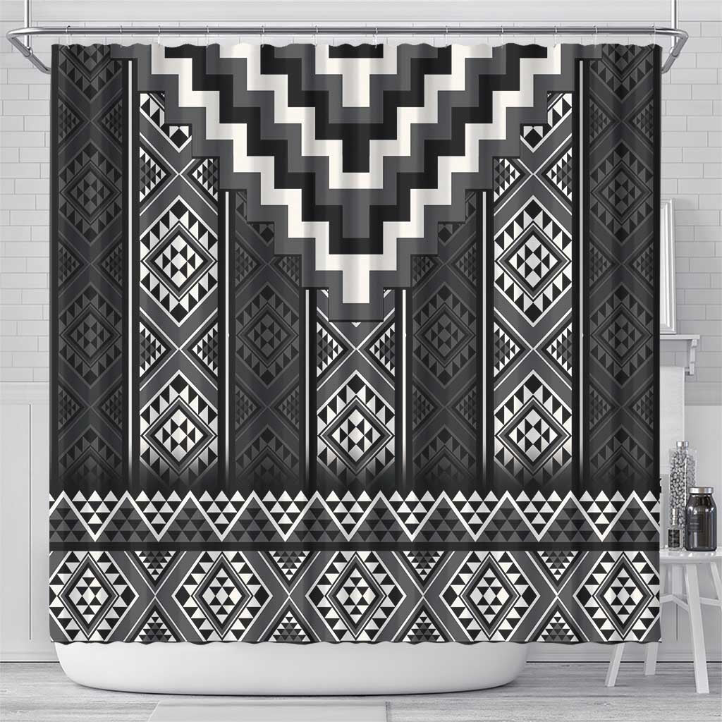 Black Taniko Aotearoa Shower Curtain Niho Taniwha Mix Poutama LT14