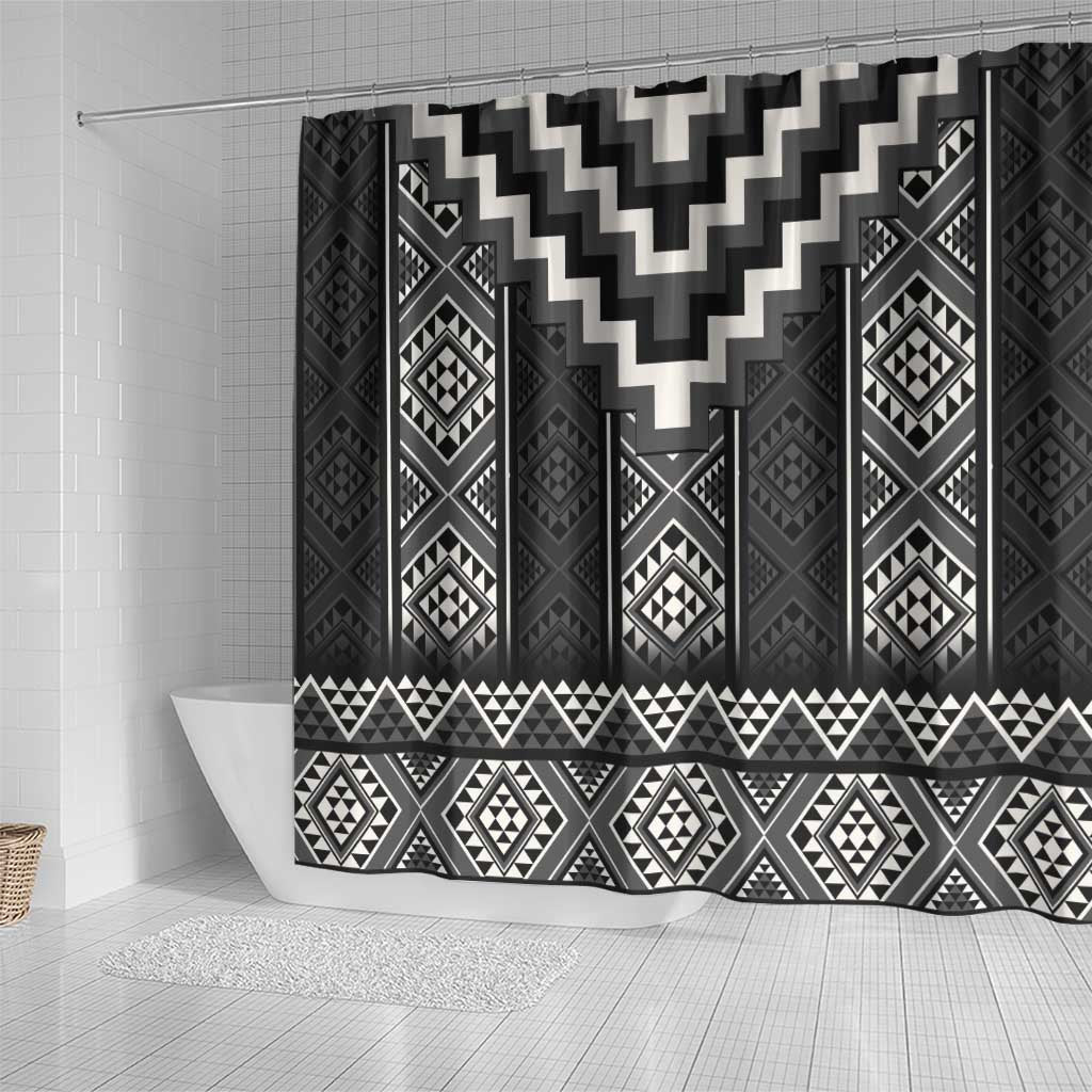 Black Taniko Aotearoa Shower Curtain Niho Taniwha Mix Poutama LT14