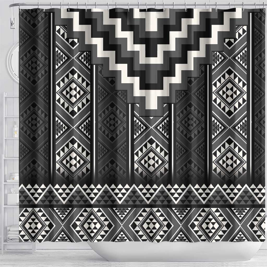 Black Taniko Aotearoa Shower Curtain Niho Taniwha Mix Poutama LT14