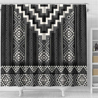 Black Taniko Aotearoa Shower Curtain Niho Taniwha Mix Poutama LT14