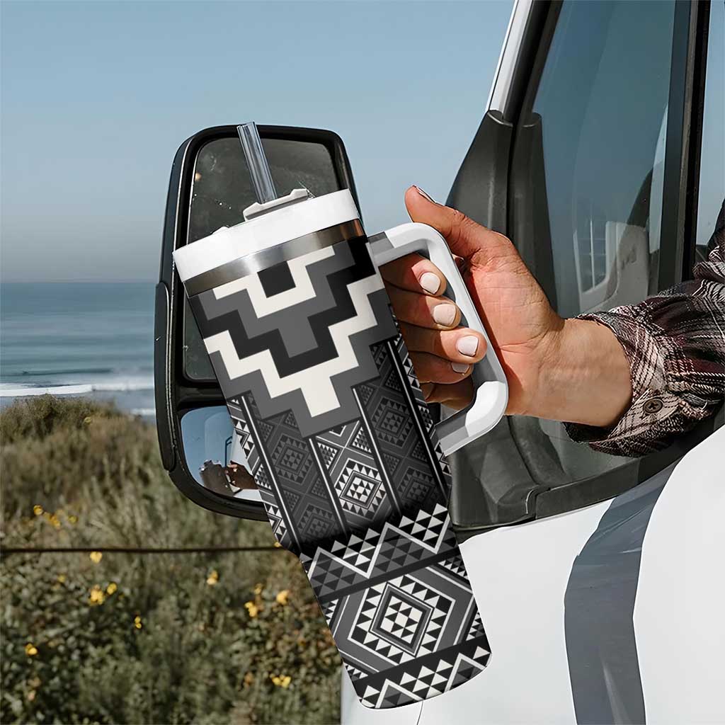 Black Taniko Aotearoa Tumbler With Handle Niho Taniwha Mix Poutama LT14