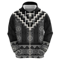 Black Taniko Aotearoa Zip Hoodie Niho Taniwha Mix Poutama LT14
