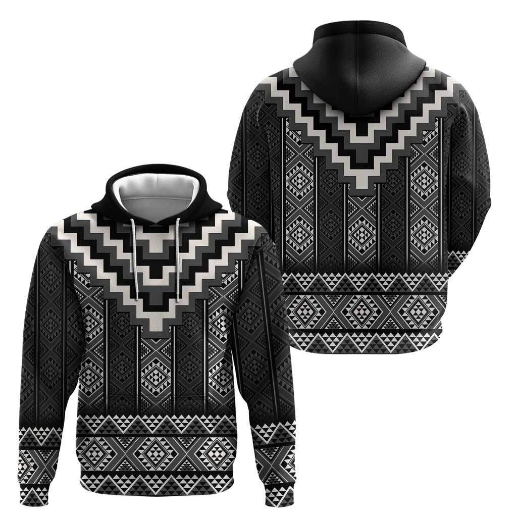 Black Taniko Aotearoa Zip Hoodie Niho Taniwha Mix Poutama LT14