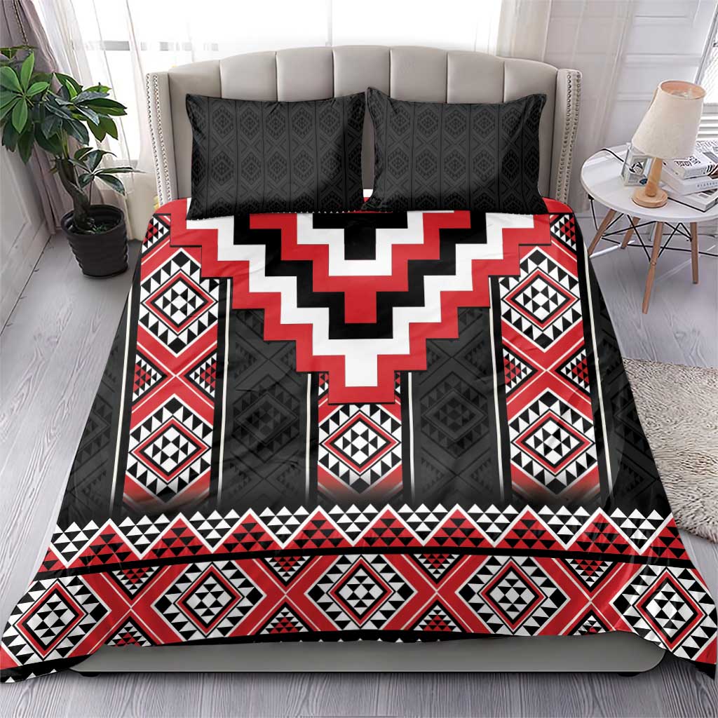 Red Taniko Aotearoa Bedding Set Niho Taniwha Mix Poutama LT14 - Polynesian Pride