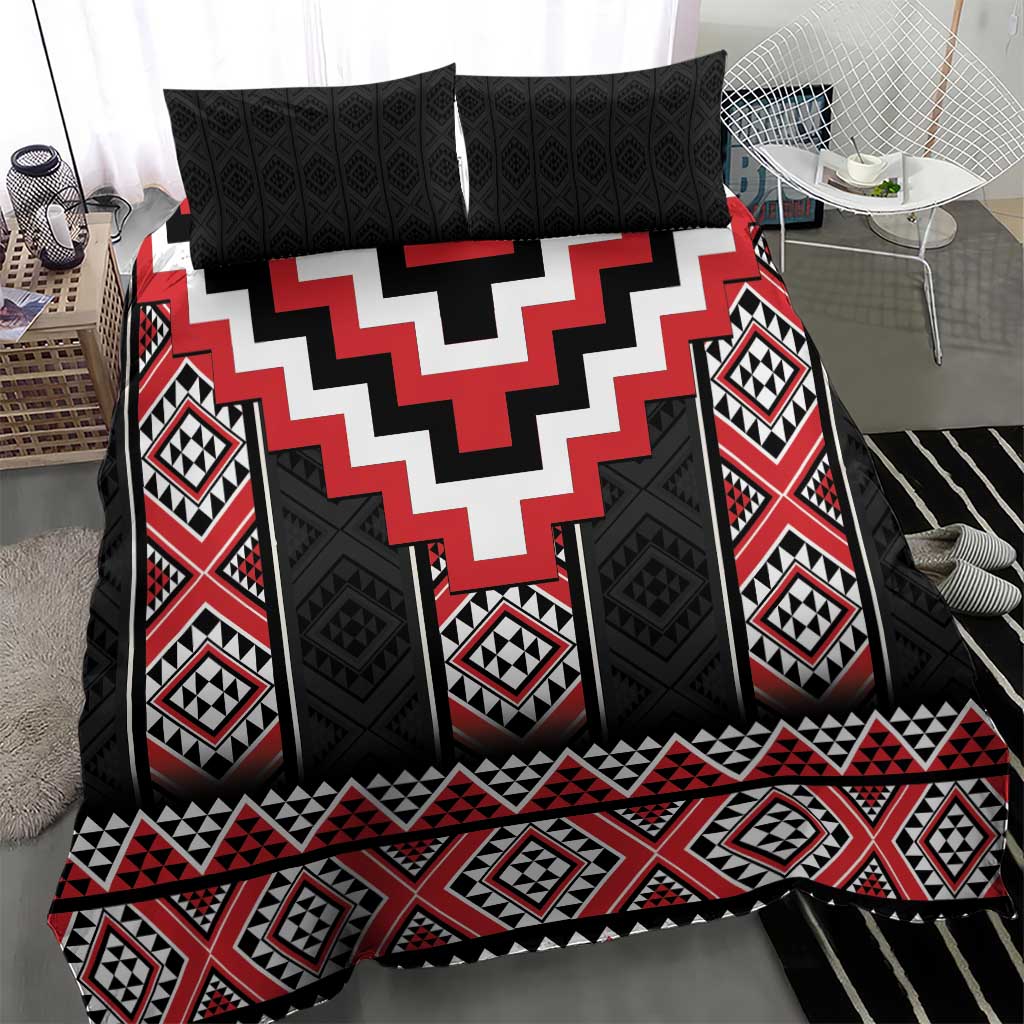 Red Taniko Aotearoa Bedding Set Niho Taniwha Mix Poutama LT14 - Polynesian Pride